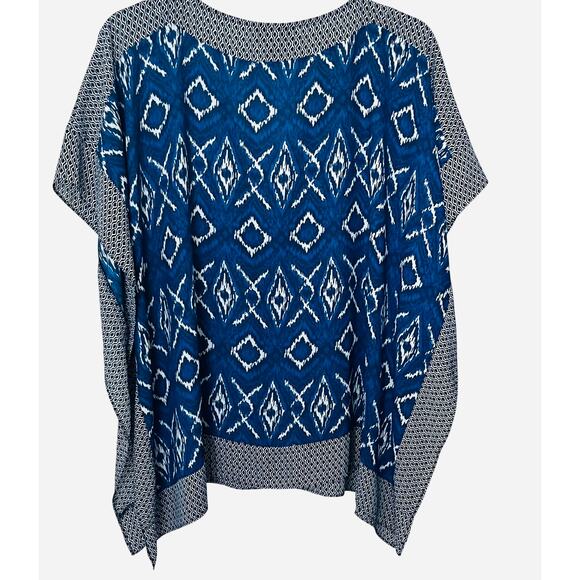 LANE BRYANT KIMONO PULL-OVER V-NECK BLOUSE, WOMENS, 14/16, NAVY & WHITE DIAMOND - Picture 4 of 10